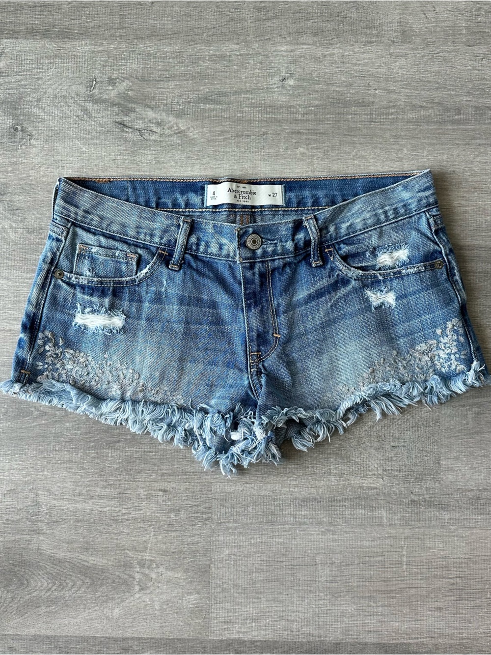 Y2K Abercrombie & Fitch Light Blue Distressed Denim Cutoff Low Rise Mini Shorts